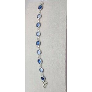 Tennis  Bracelet Round Blue Faux Crystal Stones Bevel Set 7.5" Lobster Claw
